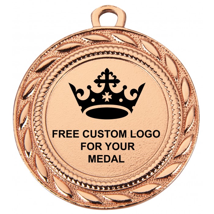 PACK OF 100 BULK BUY 40MM COPPER MEDALS, RIBBON AND CUSTOM LOGO **AMAZING VALUE**